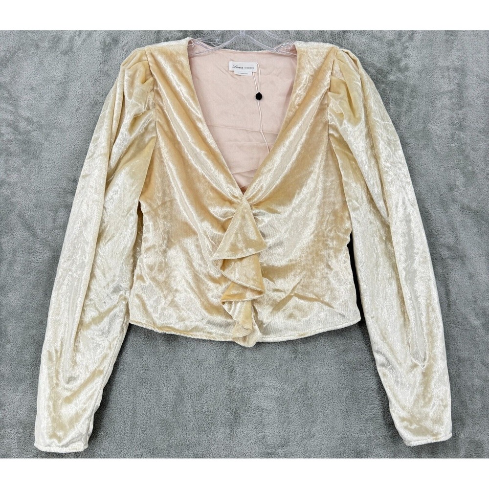 Lovers + Friends Blouse Womens Medium Corrine‎ Velvet Prosecco Ruffle Coquette